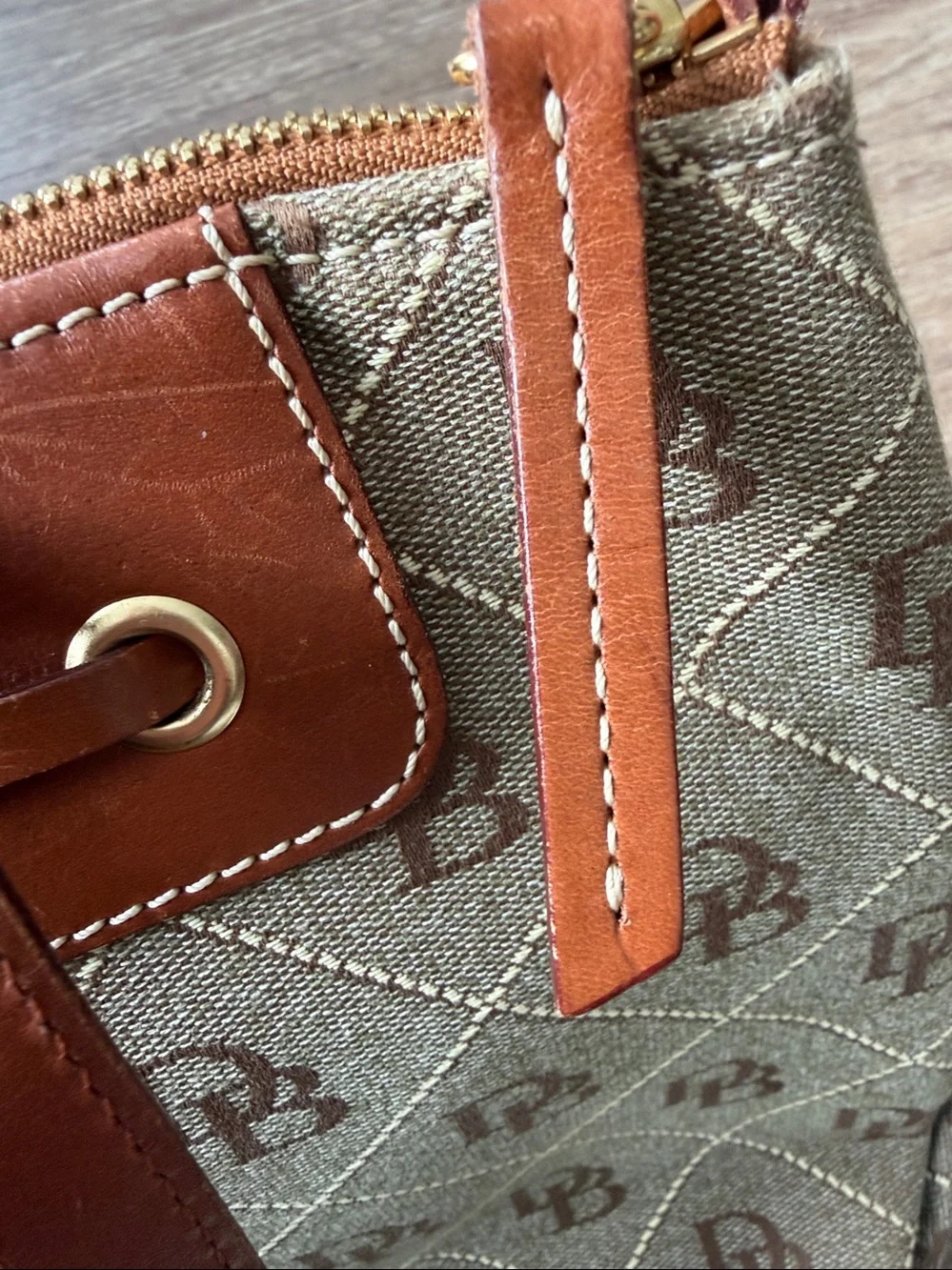 Dooney‎ and Bourke Signature Canvas Monogram Tote Brown Tan